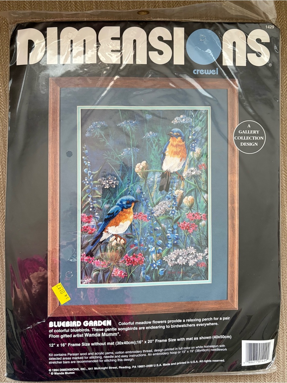 Vintage 1994 Dimensions Crewel Kit BLUEBIRD GARDEN 1429 Wanda Mumm 12” x 16” NIP